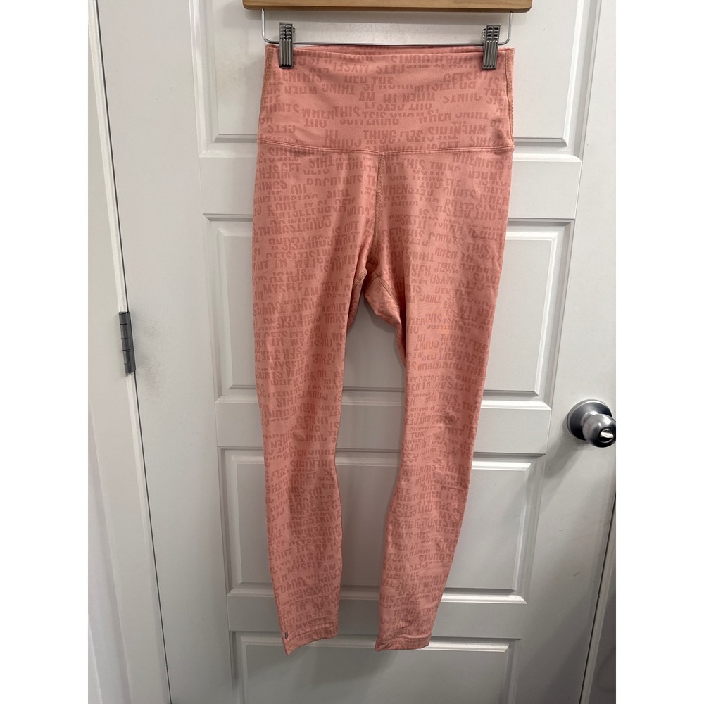 NOBULL Womens High Rise Motivational Print Leggings Peach Coral Size S
